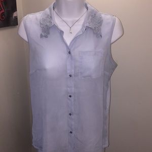 Powder blue button up tank by Vera